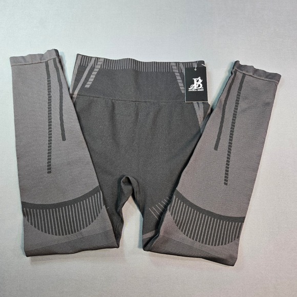 Angela Berry Pants - Angela Berry Womens Seamless High Waisted Contour Leggings Gray Black Size L NEW